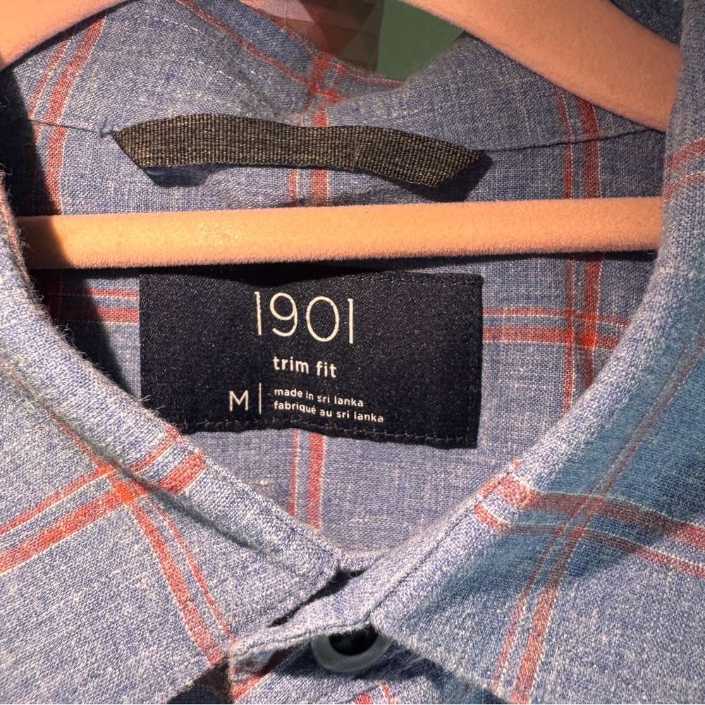 1901 Trim Fit Blue & Red Plaid Button Down Shirt - Medium - Picture 6 of 6